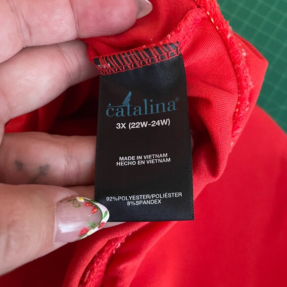 Catalina Women Plus Size 3X Red Crochet Tankini Swim Top Padded Beach Summer - Picture 10 of 11